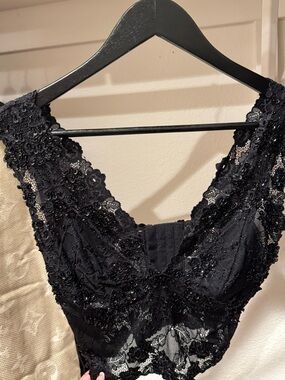 bebe Black Lace Sequin Trim Bralette Top